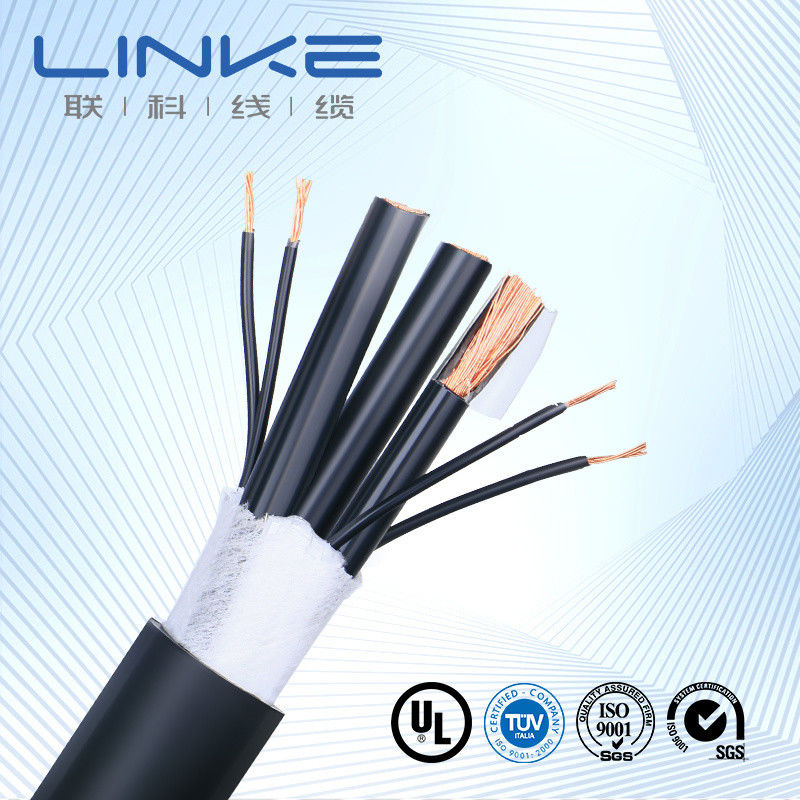 Cable coaxial de chaqueta de PVC negro de la serie RG6 / Rg58 / Rg11 / Rg59 para videovigilancia
