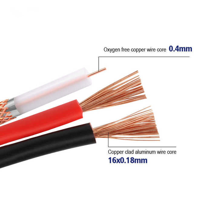 Cable coaxial de cobre desnudo de 750hm de 100 metros Rg174 Cable con chaqueta de PVC de corriente de 300V